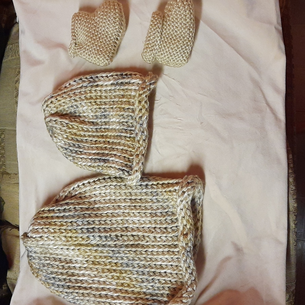 New Mother and infant crochet beanie and footies..Multi colors